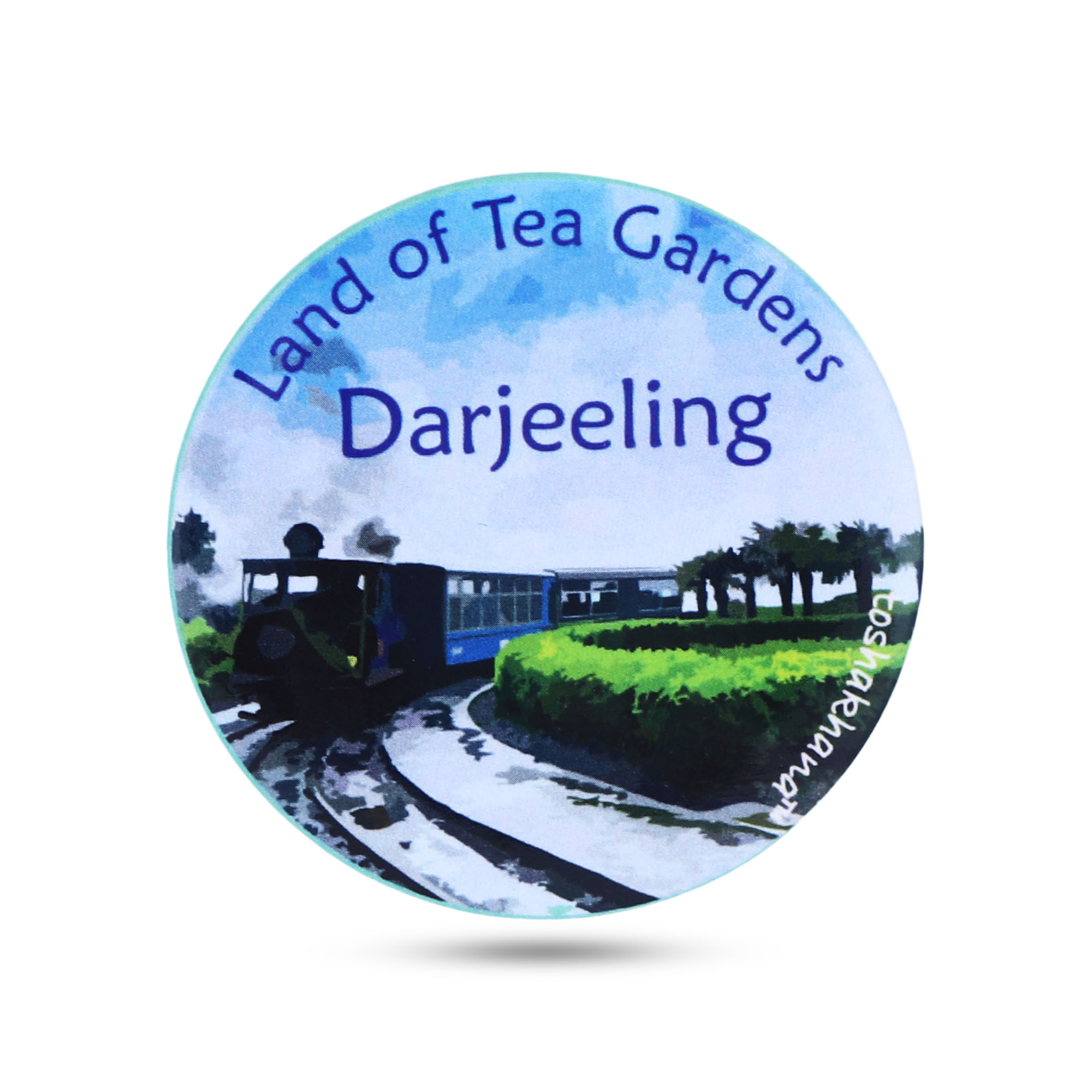 Button Pin Badge Cum Fridge Magnet Land of Tea Gardens Darjeelin