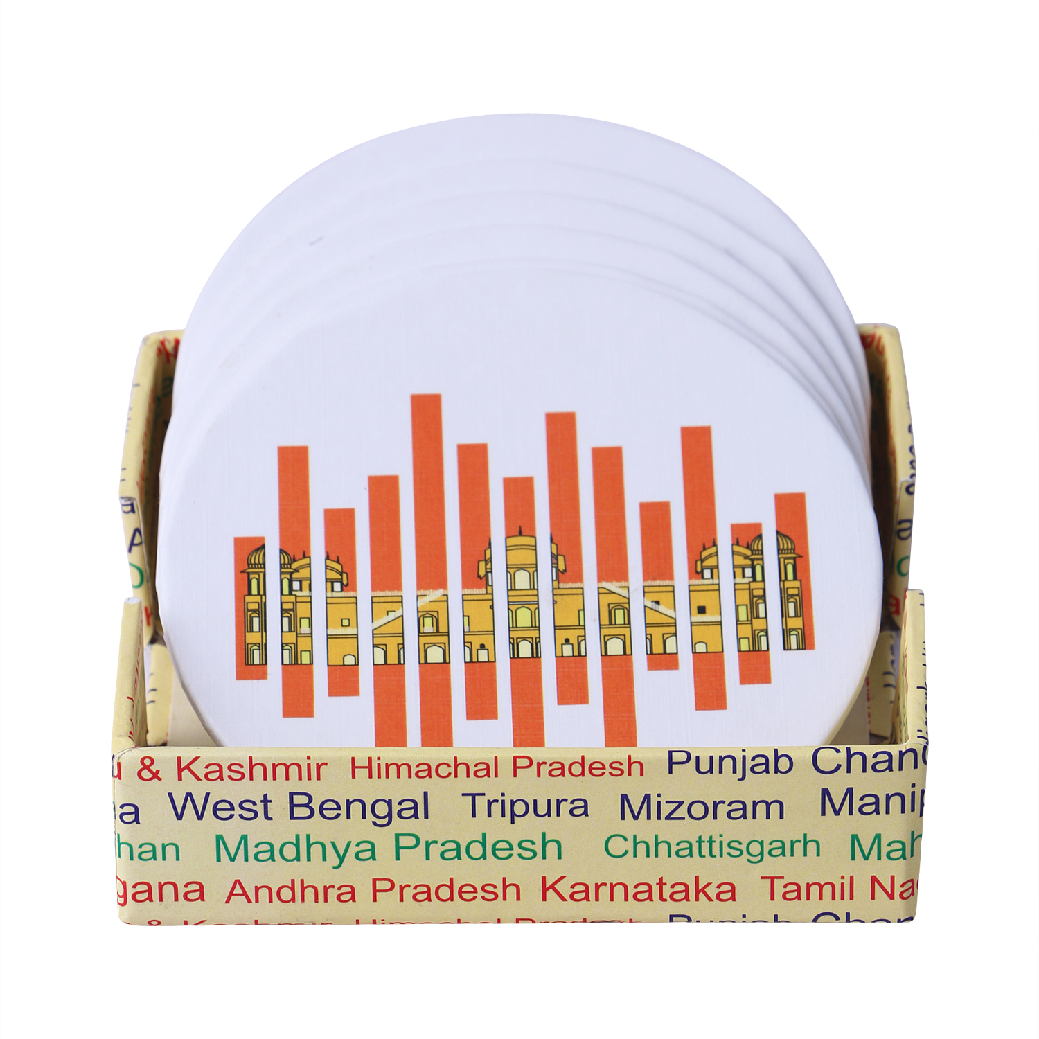 Monuments In Tri Colour Paper Coaster Set With Holder