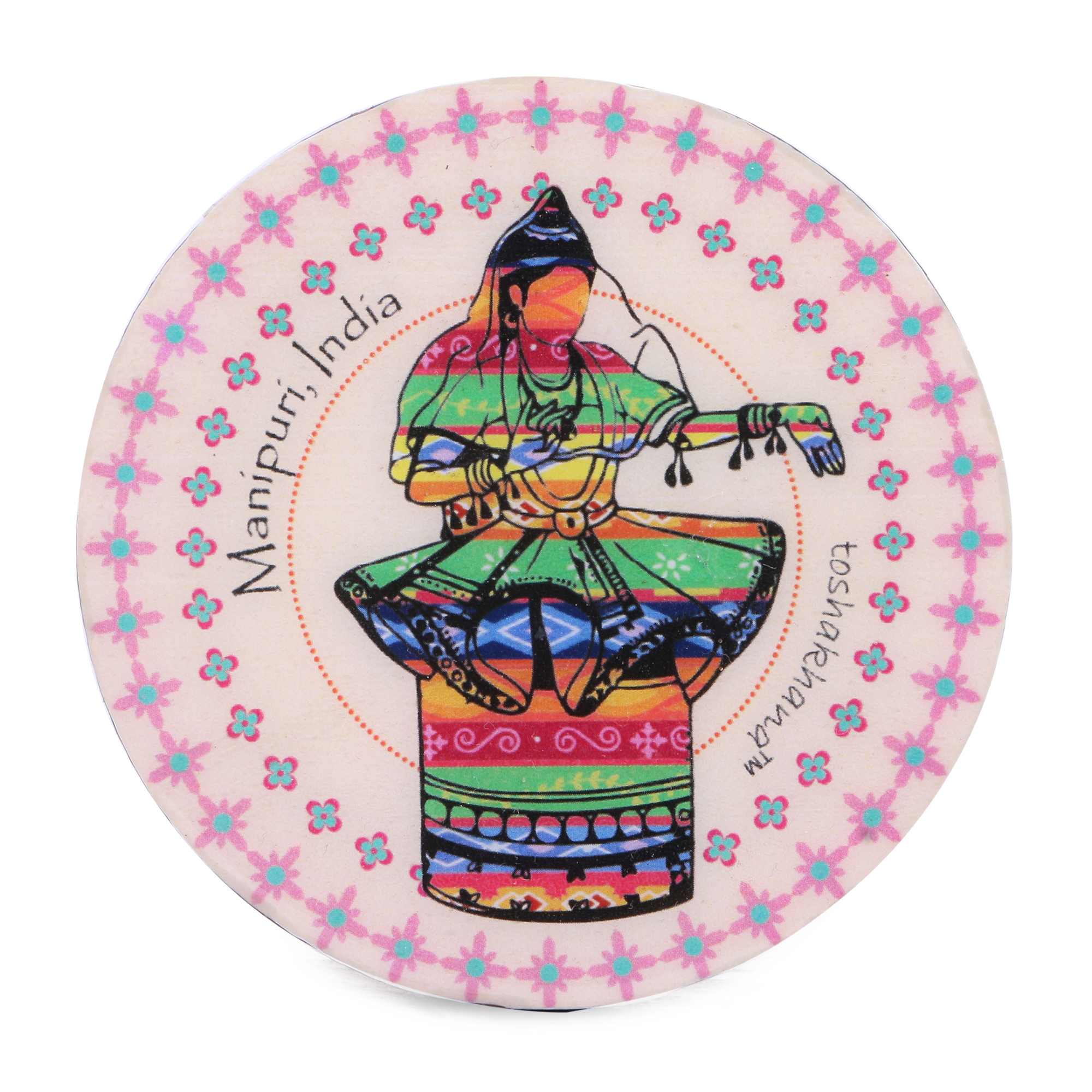 Manipuri Classical Dance MDF Fridge Magnet Cum Coaster